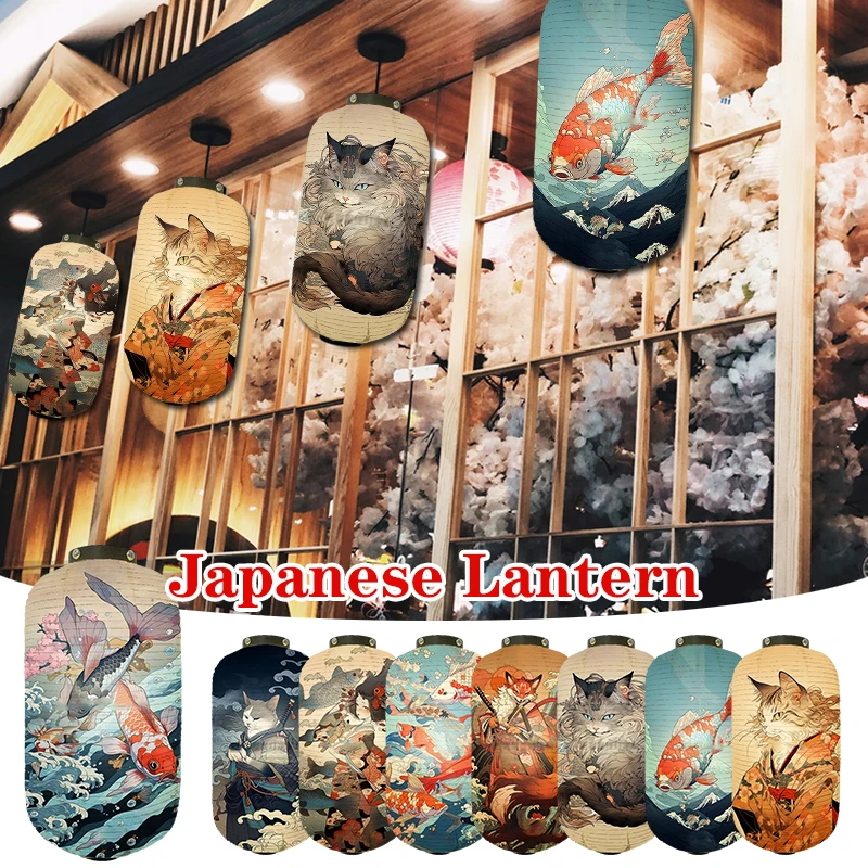 

60cm Japanese Lantern Ukiyo-e Cartoon Samurai Cat Pattern Paper Lantern Izakaya Pub Restaurant Decor Festival Outdoor Hangings