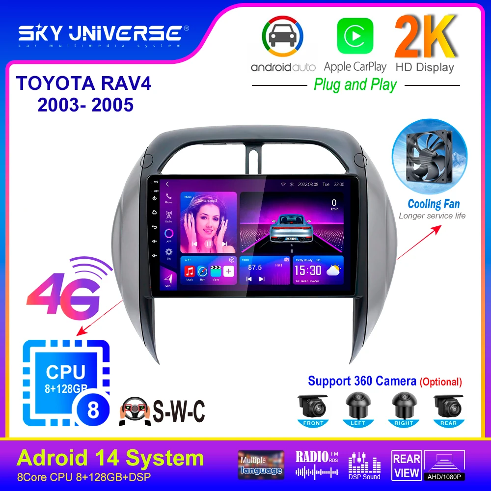 

Автомагнитола на Android 13 для Toyota RAV4 RAV 4 2003 - 2005 DSP Carplay GPS-навигация мультимедийный видеоплеер стерео 2din DVD