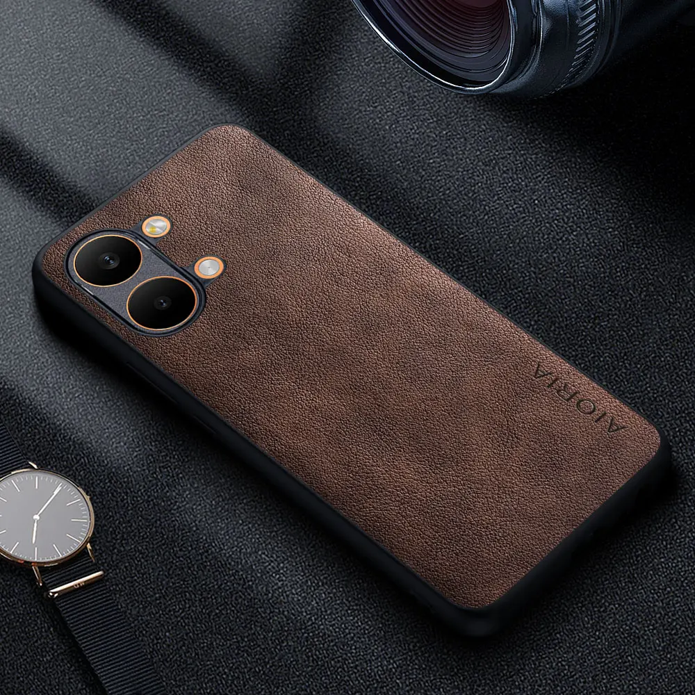 Premium Luxury Leather Retro Business Style Solid Color Phone Case