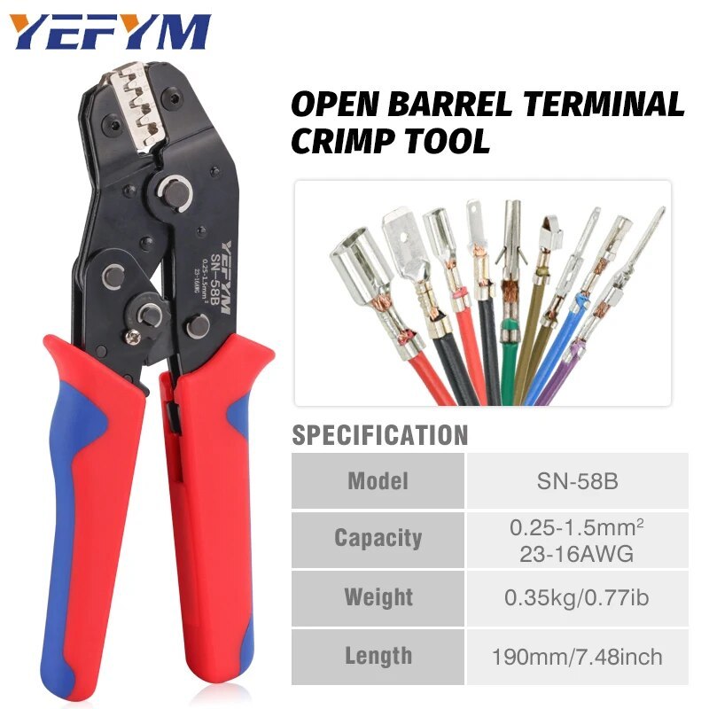 Non-insulated Open Barrel Crimping Tool SN-58B 23-16 AWG /0.25-1.5mmÂ², Dupont Molex JST TE Terminals & EPC PCIE SATA Pins