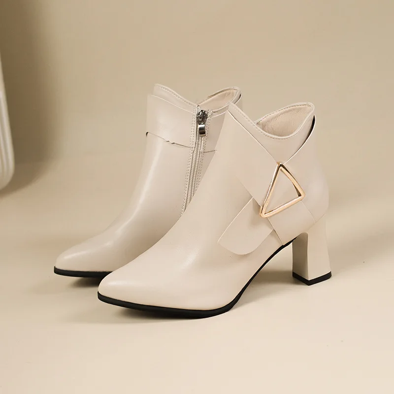 Women's High Heeled Bare Boots Fashionable Mid-heel Casual Chelsea Boots 2025 Winter New Women's Back Zipper Boots