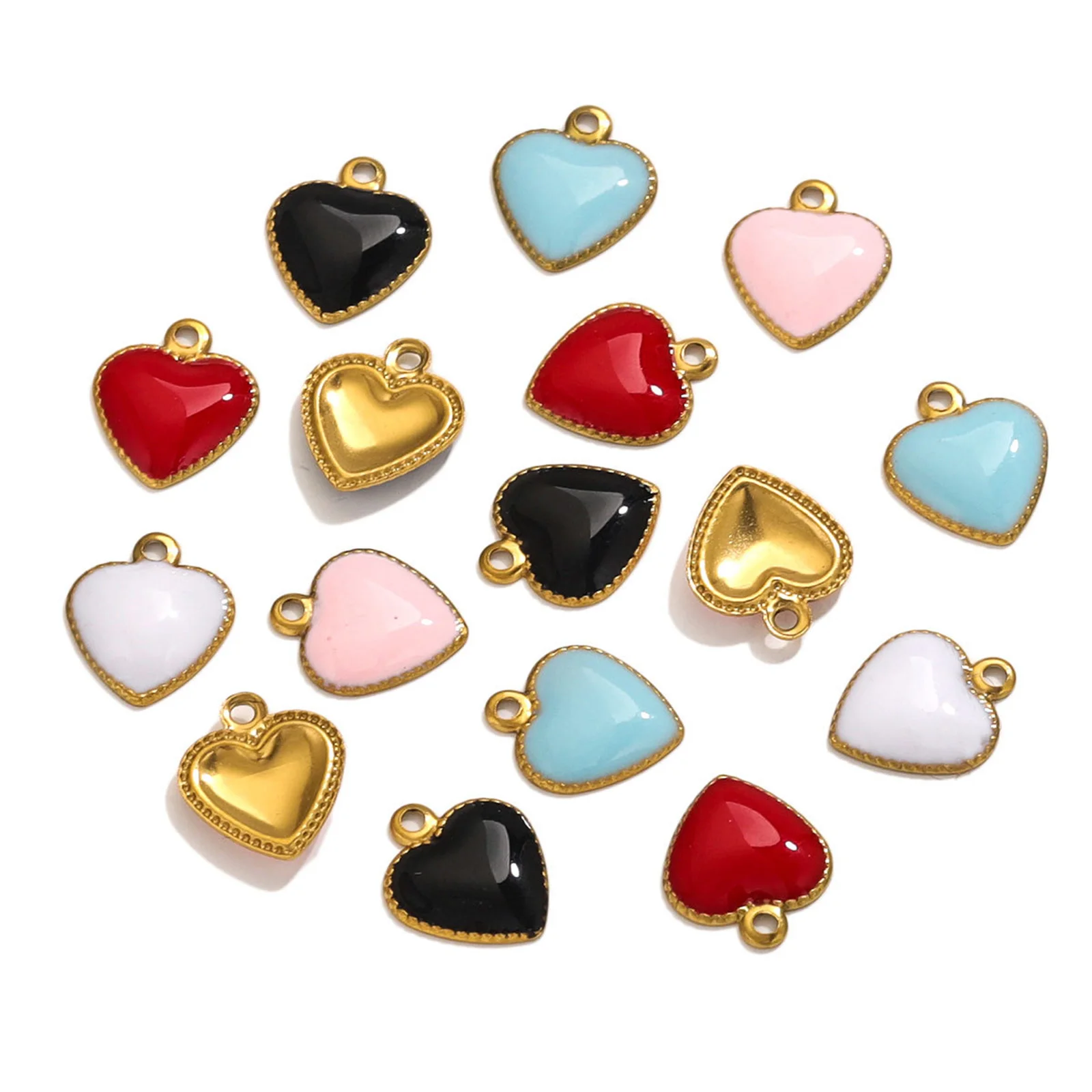 

10PCs Colorful Enamel Heart Charms For Jewlery Making Stainless Steel Hearts Shape Pendants Diy Earring Necklace Supplies 10x8mm