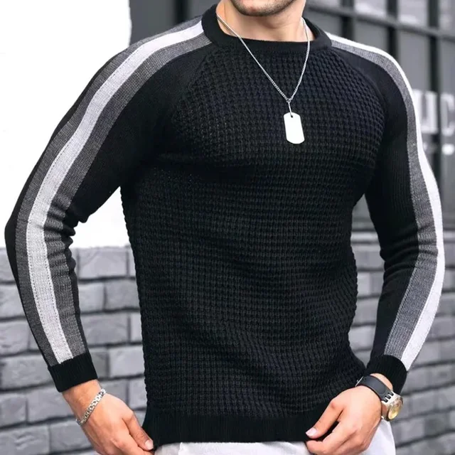 Fashionable Mens Casual Knitted Sweater Long Sleeved Round Neck Mens Sweater Knitted Pullover Men's Clothing 2