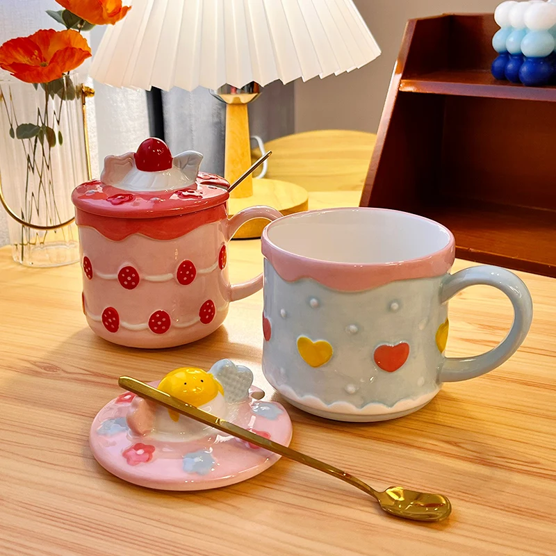 Cerc Stberry Design Water Cup High Aesthetic Value for Women Office Use Breakfast Cup Korean Sle Cartoon Anime