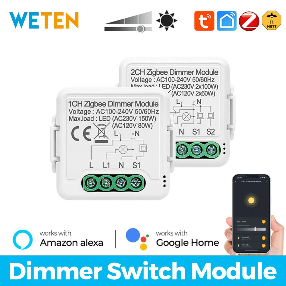 

Умный светодиодный регулятор яркости Tuya Zigbee, модуль переключения 220 В, 1, 2 клавиши, 2 канала управления, поддержка Zigbee2mqtt, домашний помощник Alexa Google Home