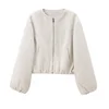 TRAF Outerwears Cropped Bomber Jacket Women Autumn Long Sleeve Faux Wool Coats For Woman Winter Zip Up Gray Beige Short Coats 6