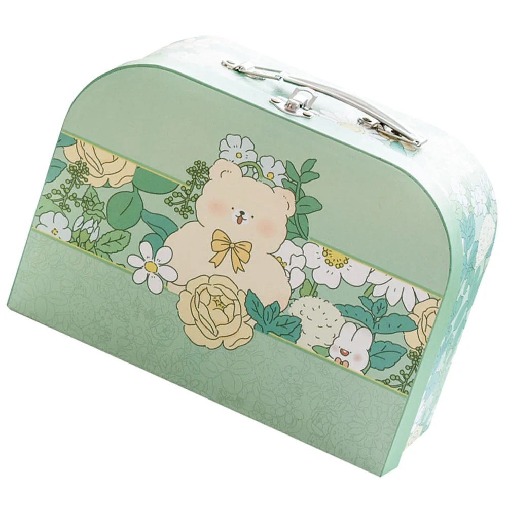 

Suitcase Candy Box Bear Pattern Gift Box Paper Jewelry Case Trinket Keepsakes Box Pencil Storage Container Ring