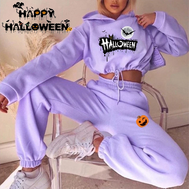 New Fashion Halloween Clothes Women Tracksuit Sexy Cropped Hoodies And Pants Suit Jogging Suits custom logo child tracksuit 2piece set boys girls fleece kid sportswear 4 to14 years for teenagers jogging hoodies sweatpants