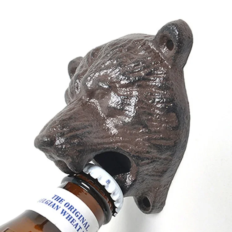 Description Picture 5 of itemCreative Cast Iron Bear Head Bottle Opener Wall Beer Open Bottle Bar Restaurant Fixed Wall Opener
