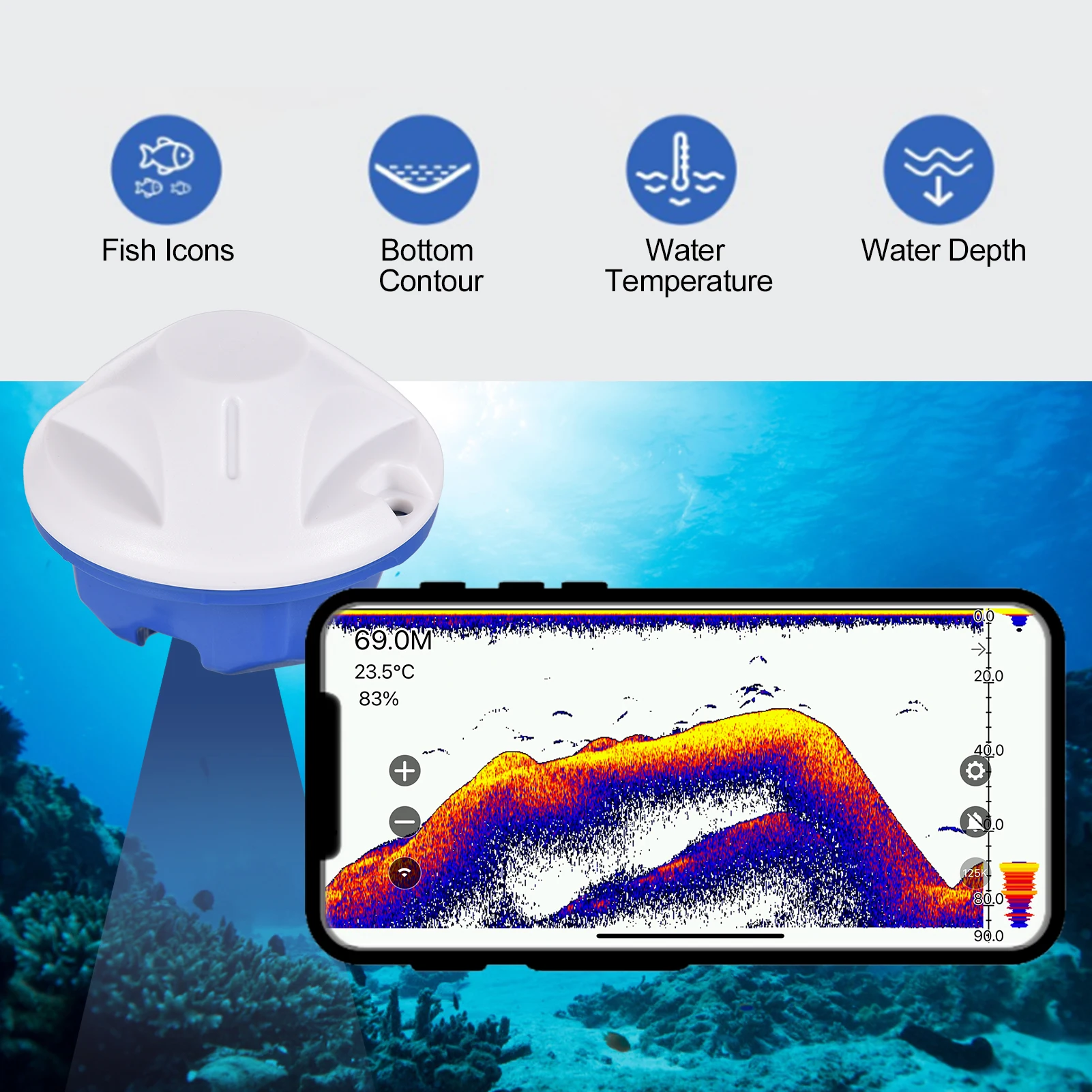 

Portable Fish Finder Smart Wireless Fish Depth Finder Mobile Phone APP Compatible Fishing Supplies