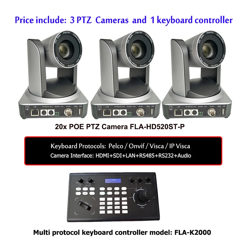 Sistema Webcam Per Conferenze Telecamera Ptz 20X Sdi Hd Mi Lan Broadcast Live Stream Con Controller Tastiera Pelco/Visca/Onvif