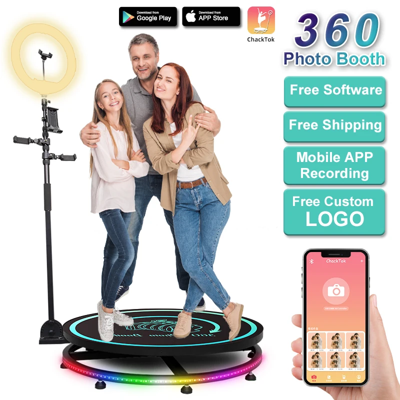 360 Photo Booth Machine for Parties Extra Battery Customization Software APP Remote Automatic 360 Spin Camera Booth