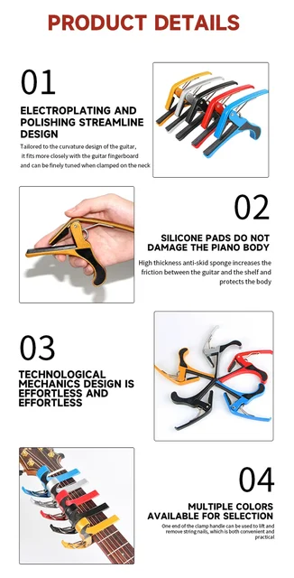 Capotasto Per Chitarra Universale - Per Chitarra, Basso E Ukulele Con Protezione Tastiera - Foto 4