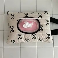 Bow Print Flip Cover Tissue Box Wet Wipes Case Car Hanging Bag Portable Paper Holder Removable Napkin Storage Case Home Decor 2