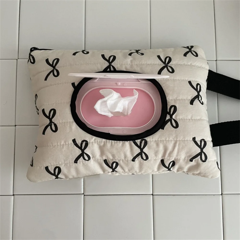 Cute Bow Flip Cover Tissue Box Kawaii Wet Wipes Case Car Home Hanging Bag Paper Holder Napkin Storage Container Paper Organizer 4
