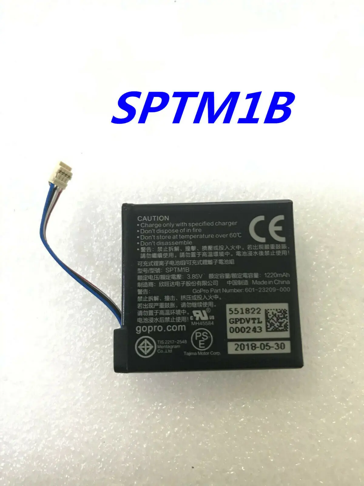 Sptm1B Nuova Batteria Ricaricabile Agli Ioni Di Litio 1220Mah 3.85V Per Gopro Auus Mh45584 Per Gopro Hero7 Argento Gopro Hero7 Bianco