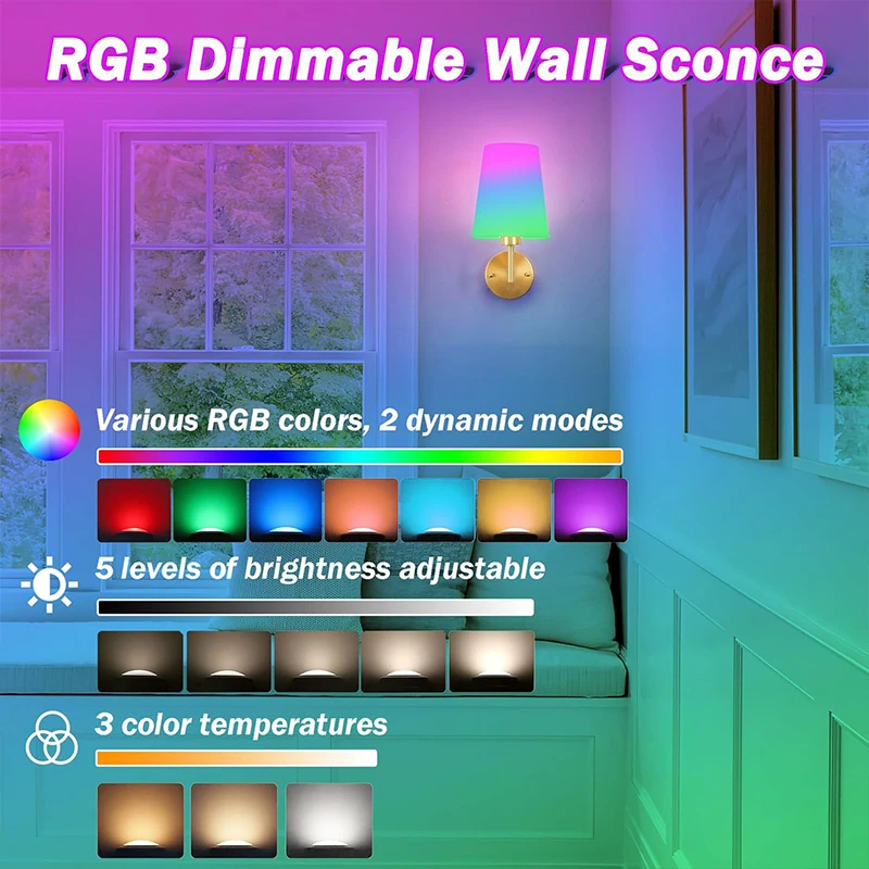 مصباح حائط LED شمالي قابل لإعادة الشحن بتقنية RGB،...