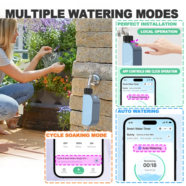 EZAIOT Smart Tuya WiFi Garden Watering Timers Sprinkler Valve Programmable Auto Irrigation Watering Timer Hose Control Water 4