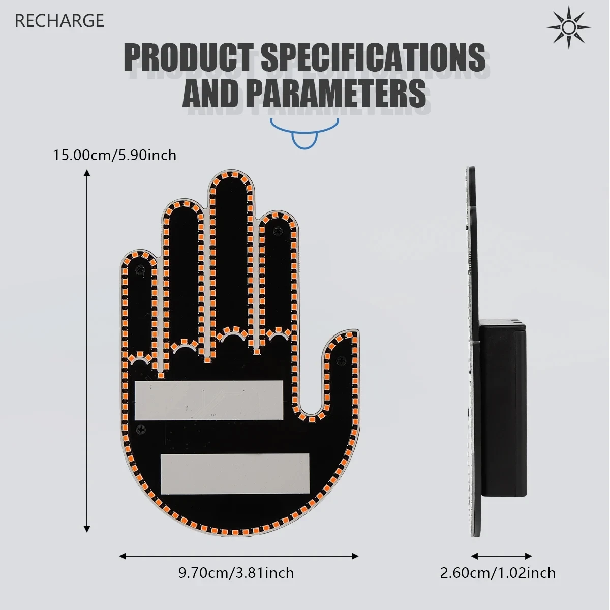 리모컨 있는 자동차 손가락 조명, 재미있는 자동차 인테리어 조명, 손가락 업 LED, 가운데 손가락 손 램프, 자동차 액세서리, 1 세트