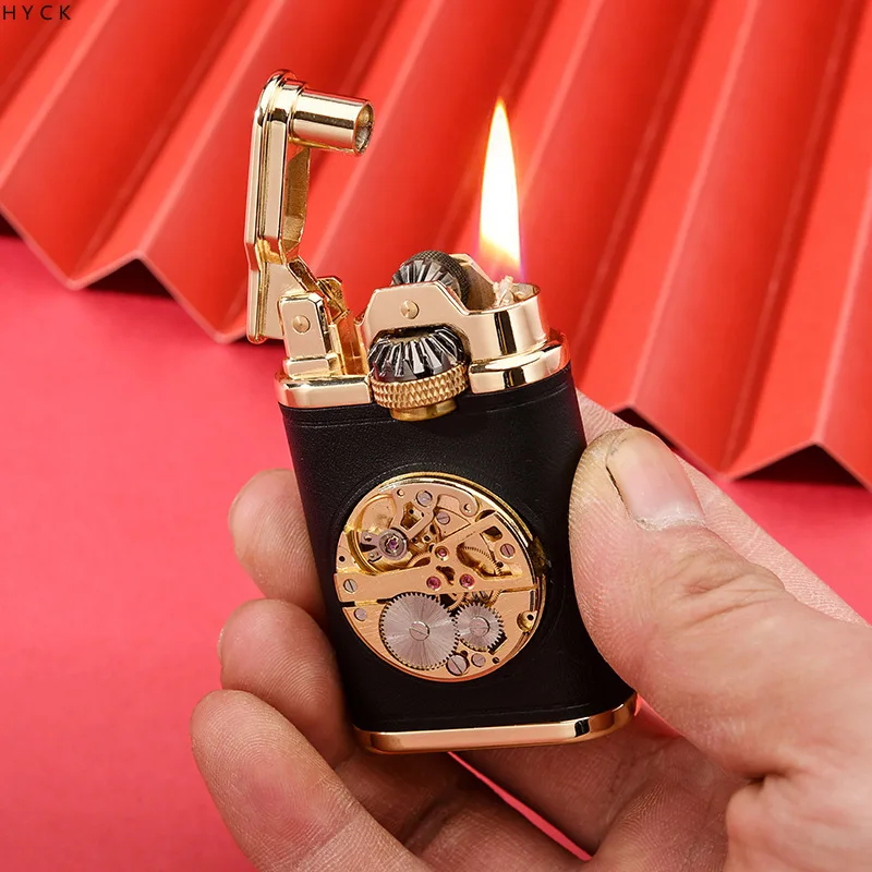 

Керосиновая Зажигалка CHIEF Leader, винтажная зажигалка с шестеренками, креативный персонализированный кожаный стикер, зажигалка с сердечником, мужские подарки