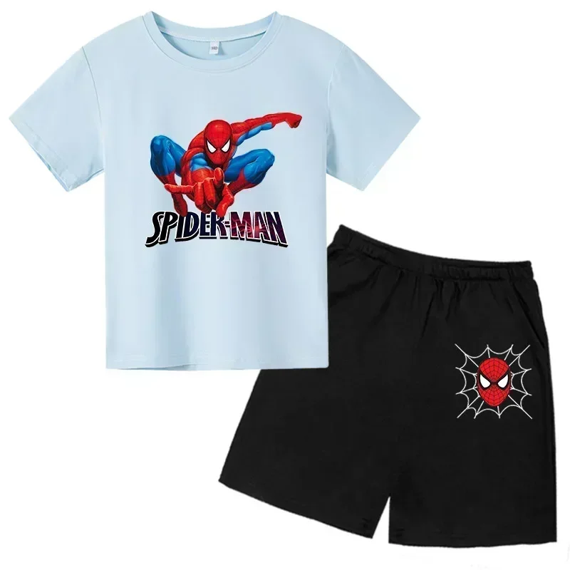 Conjunto de 2 piezas de camiseta y pantalones cortos deportivos para niños de Marvel Spider-Man, conjunto de verano para bebés de 3 a 12 años, ropa de marca de dibujos animados para niños