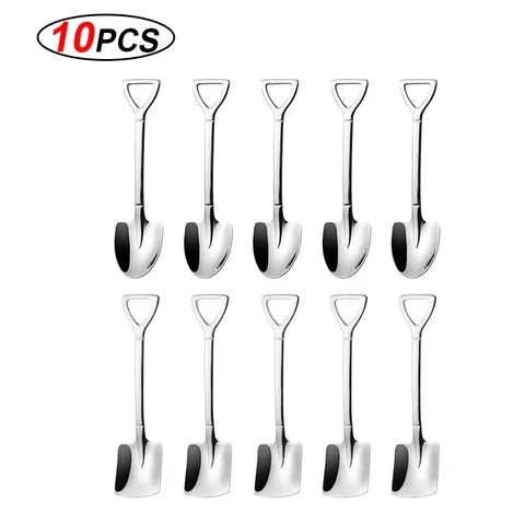 

10PC Stainless steel Shovel coffee spoon Set Scoop shovel Creative tea-spoon Ice Cream dessert spoon Birthday Gift Tableware
