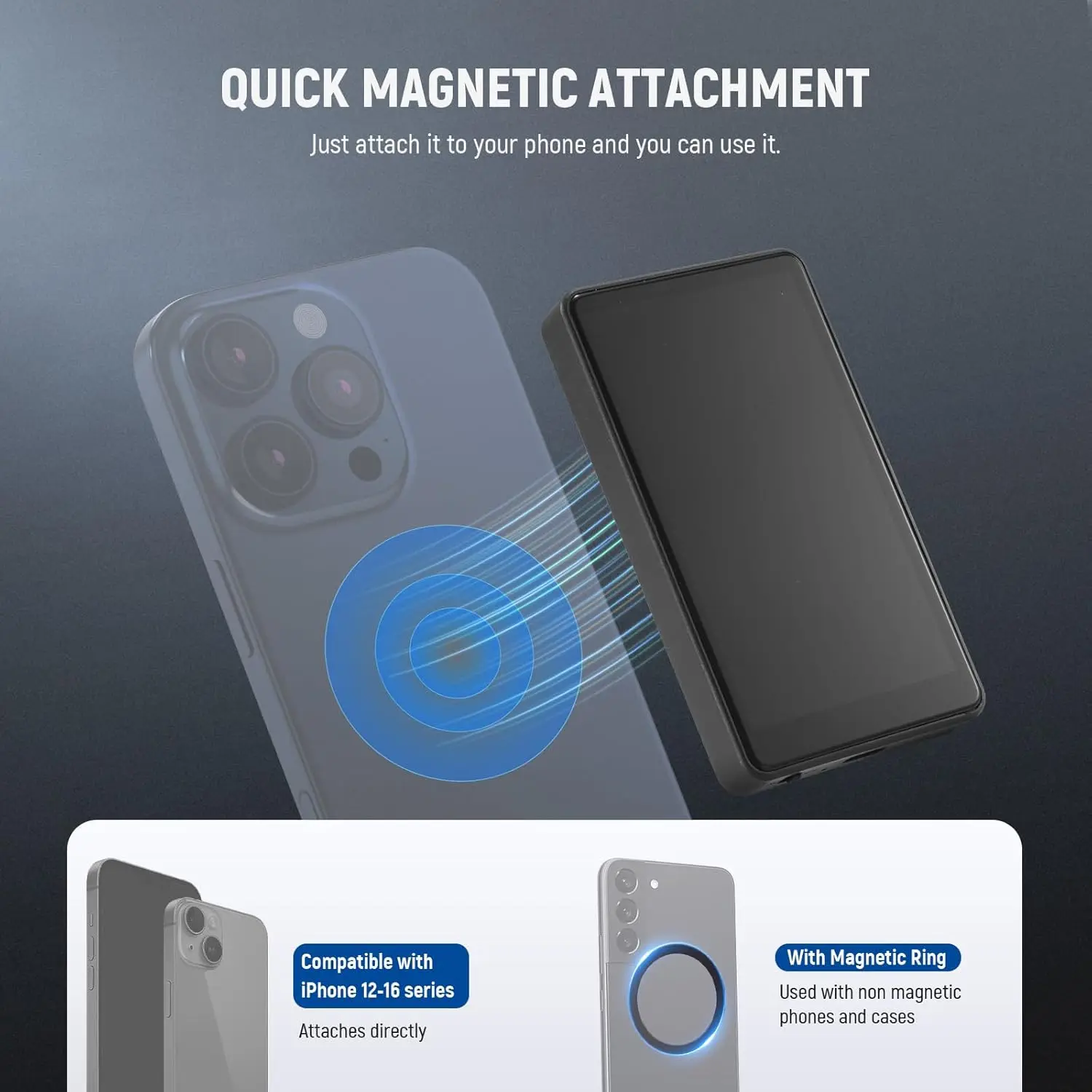 Basics 4" Magnetic Vlog Selfie Monitor Screen, Wireless Phone Back Camera Monito