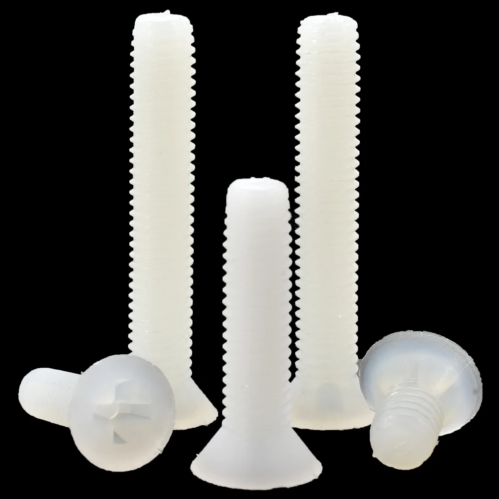 White Nylon Countersunk Head Cross Screw Suitable Phillips Flat Head Bolts M2~M5 For Industrial Buildings Furniture Accessories
