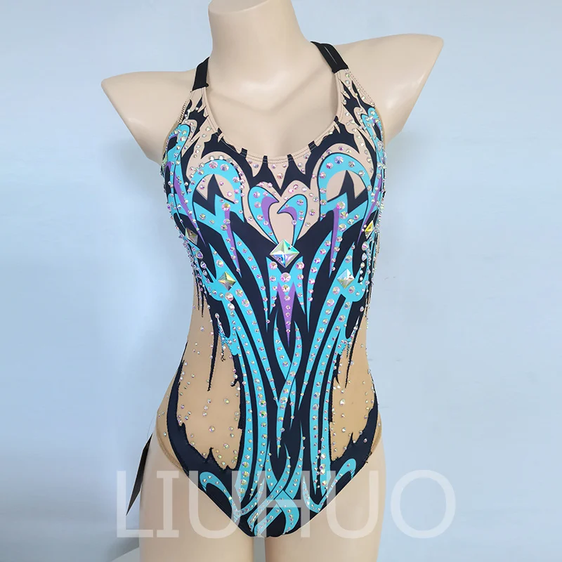 

LIUHUO Rhythmic Gymnastics Leotards Girls Synchronized Swimming Suits Team Sports Competition Teamwear Blue Color