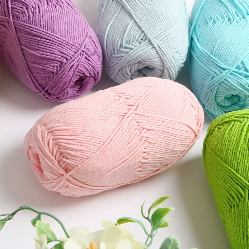 50g/set of Four Strand Milk Cotton Knitted Yarn, Combed Cotton Rod Needle Hand Knitted DIY Baby Scarf Hat Doll Crochet Thread 5