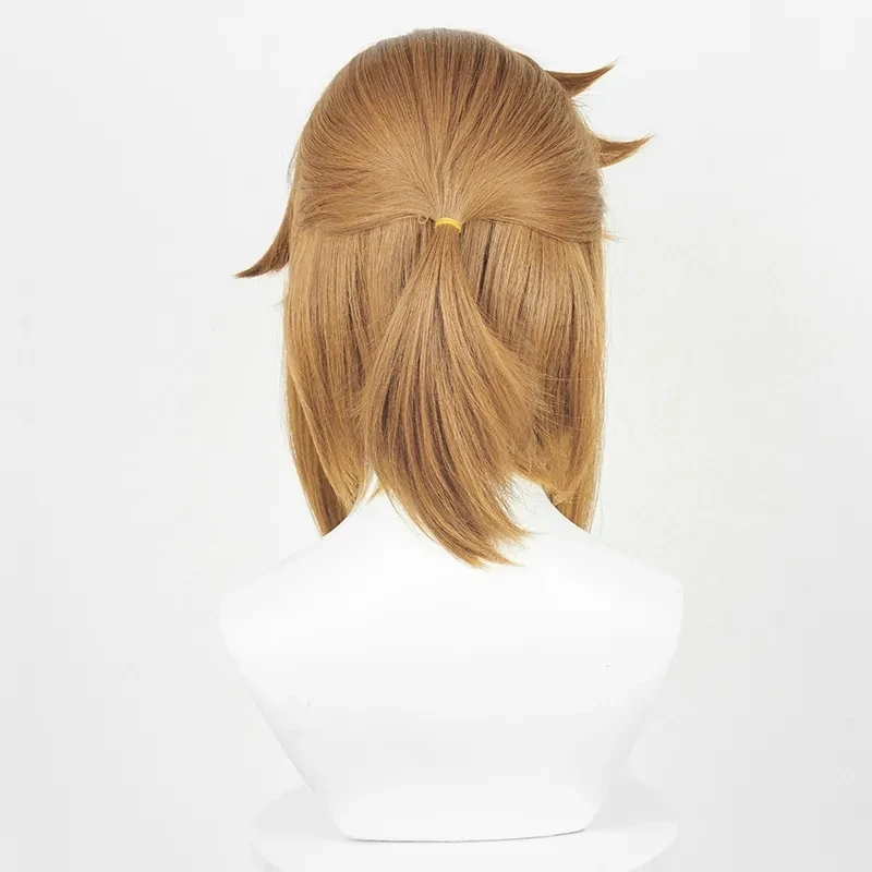 Anime Link Cosplay Perücken Prinzessin Blonde Braun Beständig Synthetische 29 cm Haar Halloween Party Link Perücken + Elf Ohren Ohrringe anzug – Detail 3