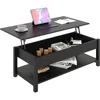 Lift top coffee table with hidden compartment and open shelf, pop-up tabletop for living room 1