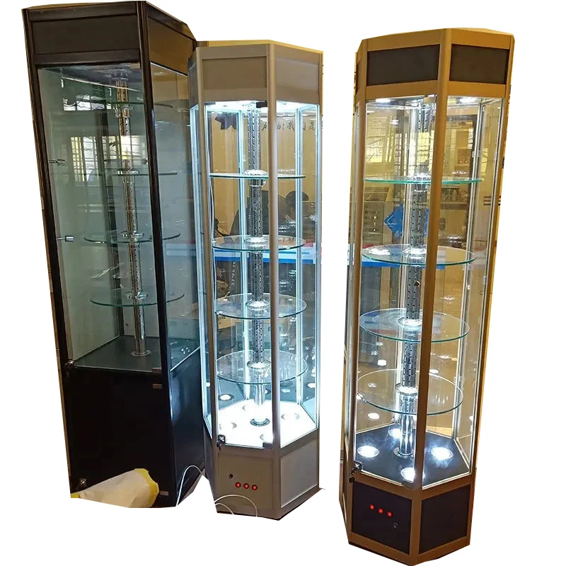 Custom. Hexagonal Rotating Glass Display Cabinet/Rotating watch boxes display showcase/Jewelry Shops Interior Showcase Counter D