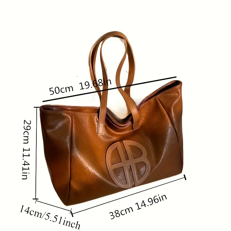 Chic Large Capacity Women's Tote Bag - Casual Vintage Soft Faux Leather, Versatile Solid Color Shoulder Handbag with Zip Closure
