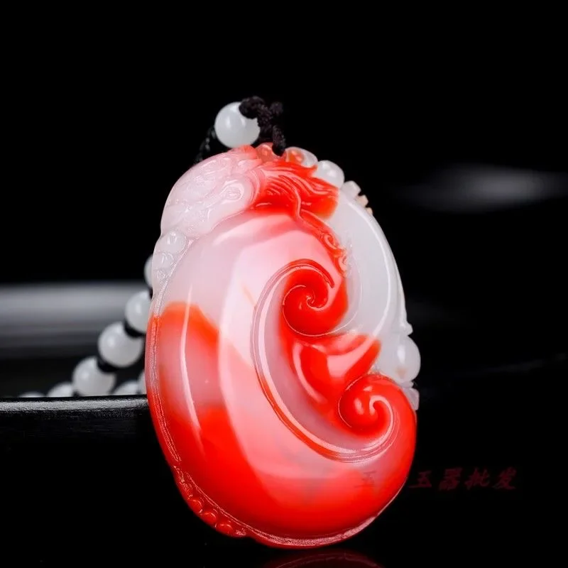

Натуральный красный белый нефрит Ruyi кулон ожерелье ювелирные изделия китайская ручная резная Расслабляющая лечебная Мода Очаровательный амулет Подарки для женщин