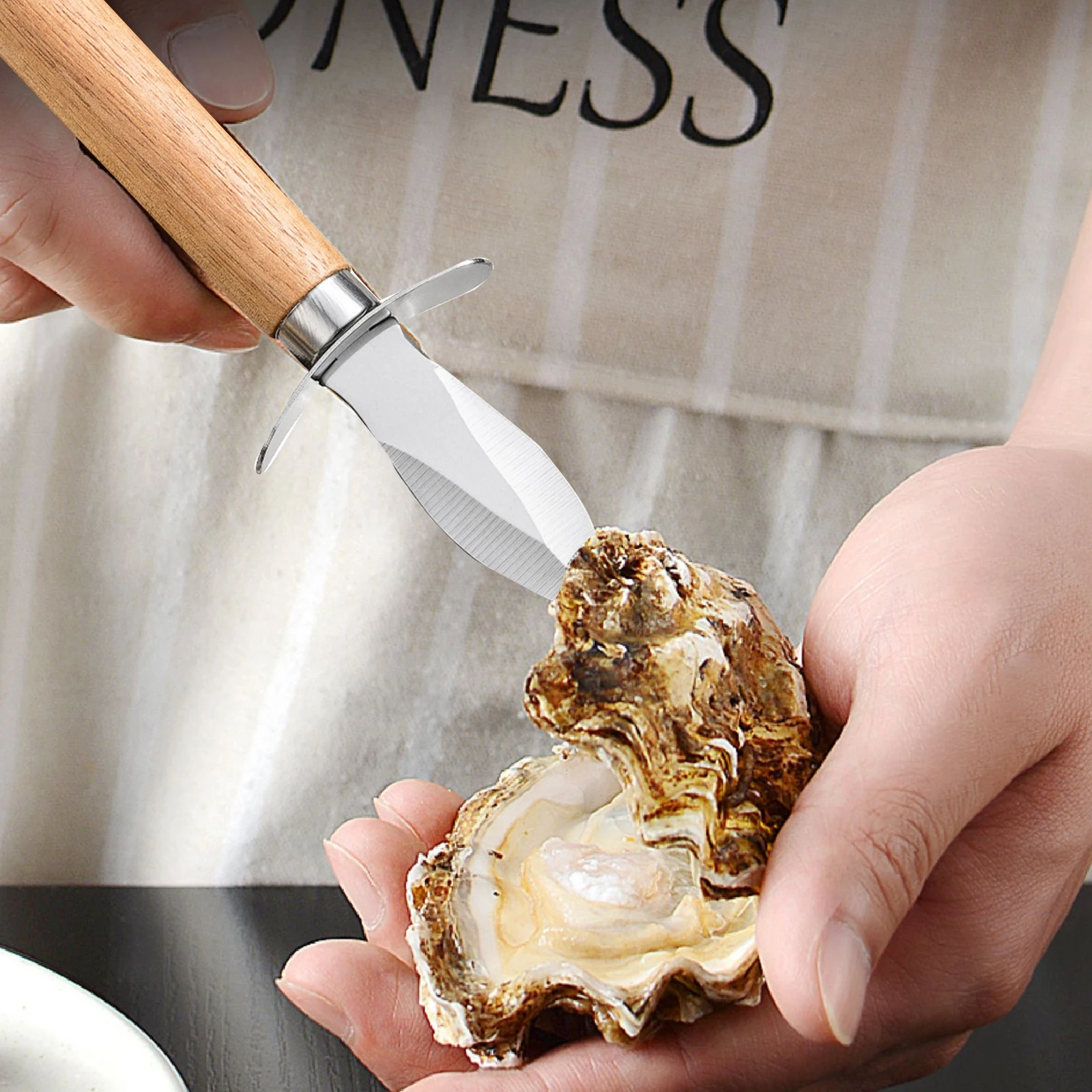 1pcs steel lever fish scallop knife with wood handle oyster knives sharp shell bottle opener