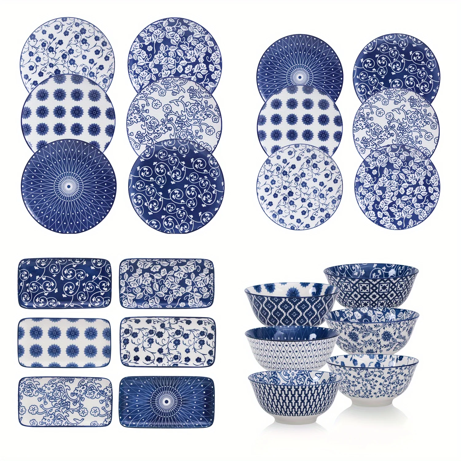 

24 Pieces, Cerkik Ceramic Dinnerware Set, Includes 6 Each of 8.5 Inch Salad Plates, 10.5 Inch Dinner Plates, 8.3 Inch Rectangle