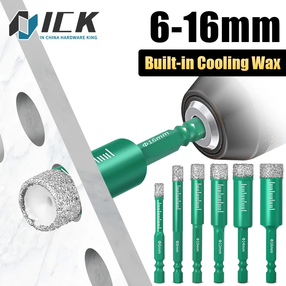 Diamond Drill Bit 6-16mm Hex Shank Built in Cooling Wax Porcelain Tile Glass Granite Marble Ceramic Hole Saw Cutter Drill Bit