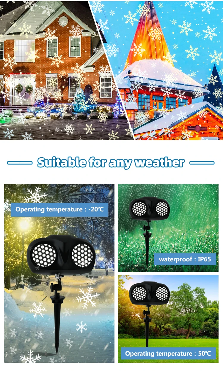 Description Picture 5 of itemDouble Tube LED Snowflake Projector Lights Christmas Projection Waterproof Outdoor Lamp Snow Spotlight For Holiday Party Lights