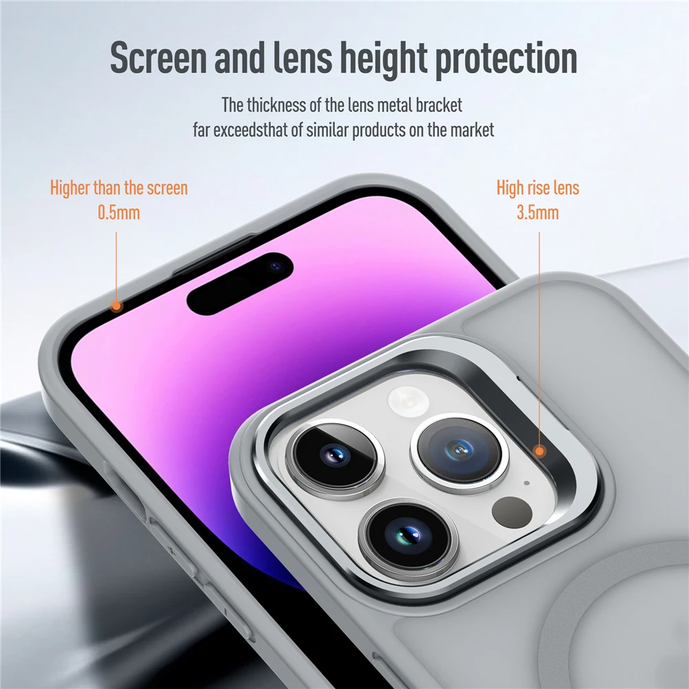 Magnetic Metal Lens Stand Holder Case with Magsafe and Matte Skin