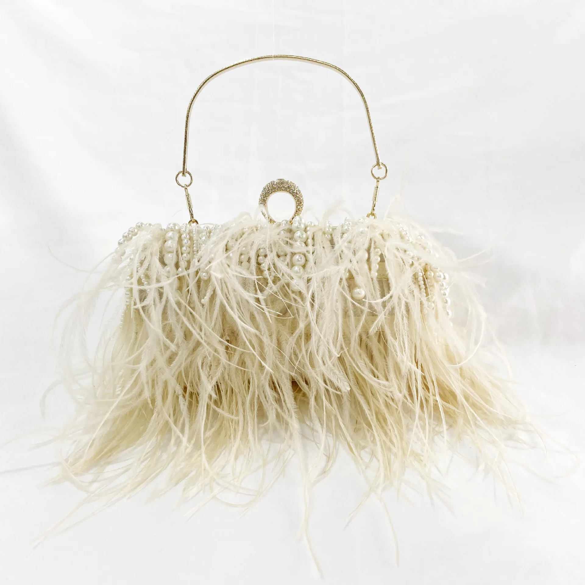 Celebrity Fur Banquet Evening Dress Bag Luxury Women's Wedding Party Wallet Birthday Party Ostrich Hair Pearl Handbag