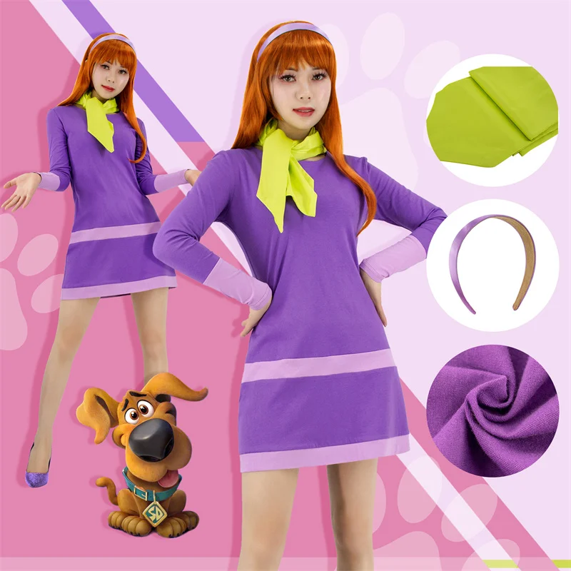 Dazcos Dafne Costume Cosplay Dafne Purple Dress Women Halloween Carnival Party Uniform Set