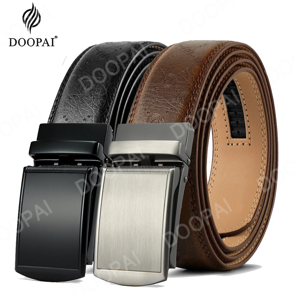 

DOOPAI Belt men Leather Genuine belt Metal Automatic Buckle Ratchet Cowskin Belts For Jeans Men's Belts Fashion Business Black