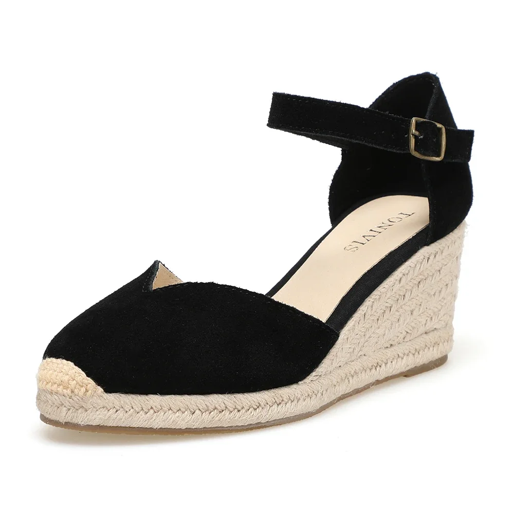 Wedge Heel Shoes Genuine Leather Women's Sandals with Ankle-wrap and 5-8cm for Ladies platform high heels sandals women high heels