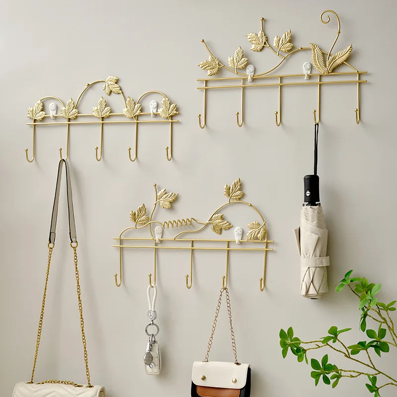 Wrought Iron Hook Wall Mounted Key Storage Holder Entry Porch Decoration Wall Hook Coat Hat Scarf Hanging Hook Leaf Home Decor 2