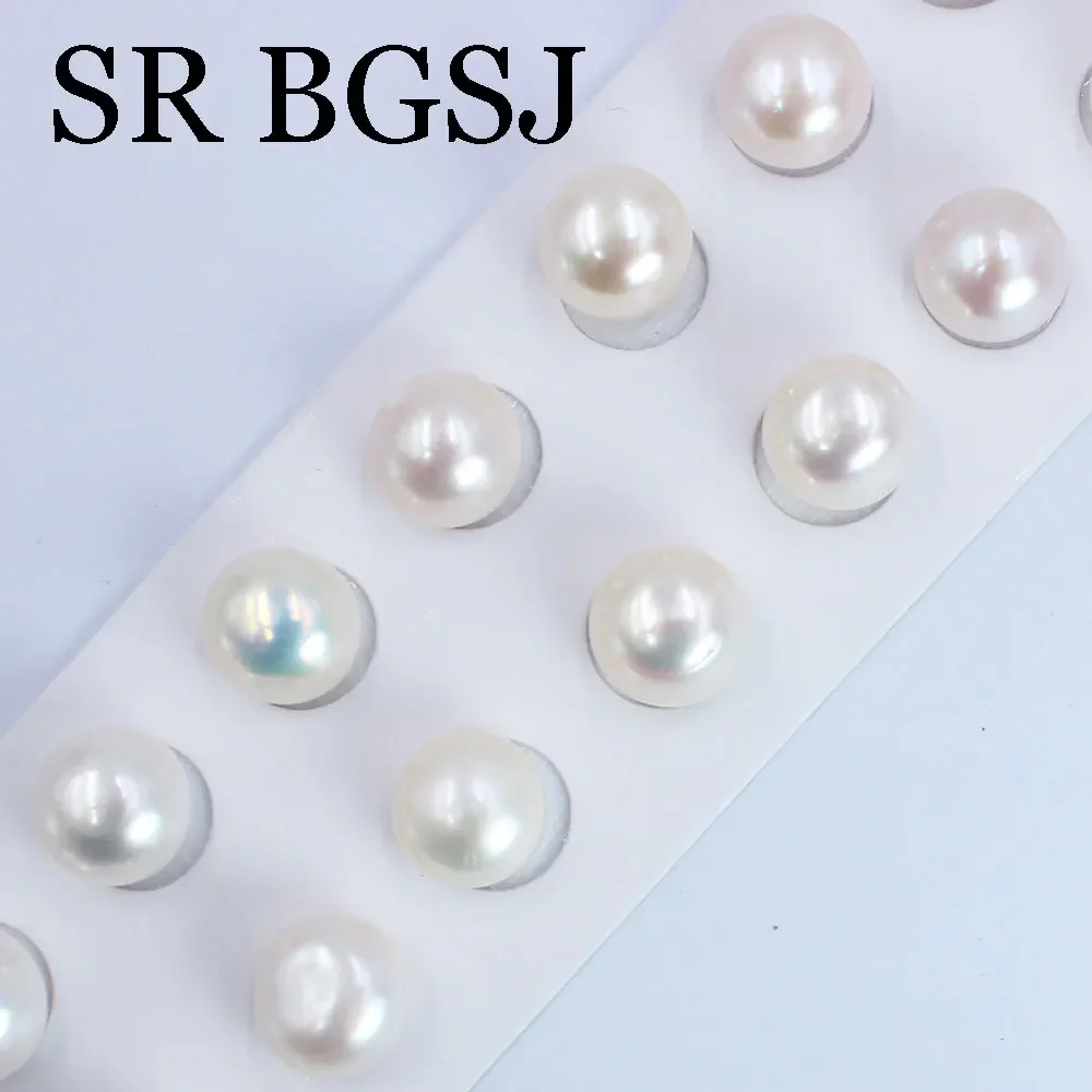 

AAA 12-13MM 10pairs Natural Freshwater Pearl Bead White Pink Button Half Drilled Hole Loose Pearls For Accessories DIY Earring