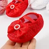 New 0-18M Birthday Infant Newborn Baby Girls Baptism Solid Shoes Bowknot Pearl Princess Soft Sole Shoes First Walkers + Hairband 4