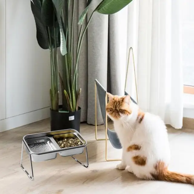 Elevated Cat Dog Bowl Stainless Steel Raised Cat Food Water Bowl Set With Anti Slip Stand For Indoor Cats Pets Feeding Supplies 5