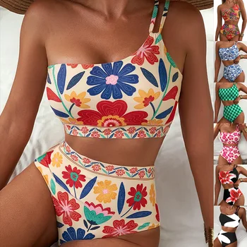 Floral High-Waisted Bikini Set, 2-Piece Printed Tummy Control Swimsuit 2