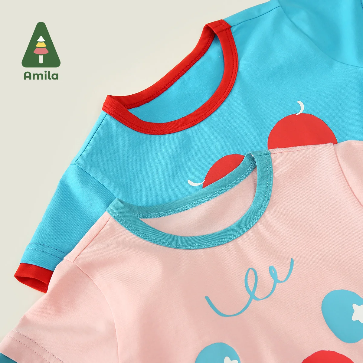 Amila Baby T-shirt Summer New Fun Fruit Emoticon Print Soft Wicks Sweat Short Sleeve Boys and Girls Clothing
